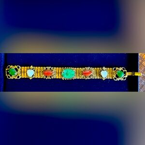 Vintage Queen Anne Revival Gold Tone MultiGem Bracelet